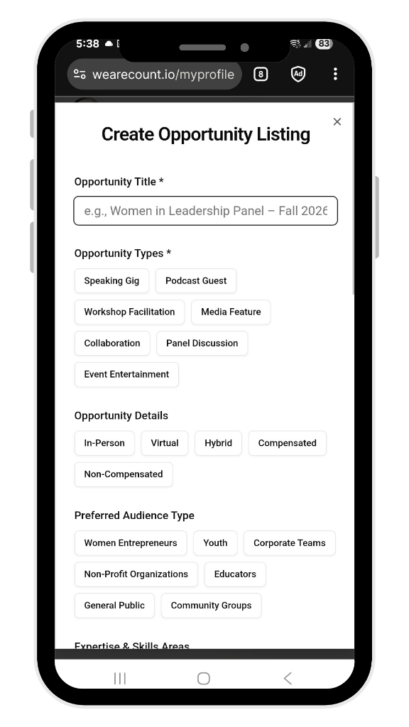 Providers creating an opportunity listing on COUNT