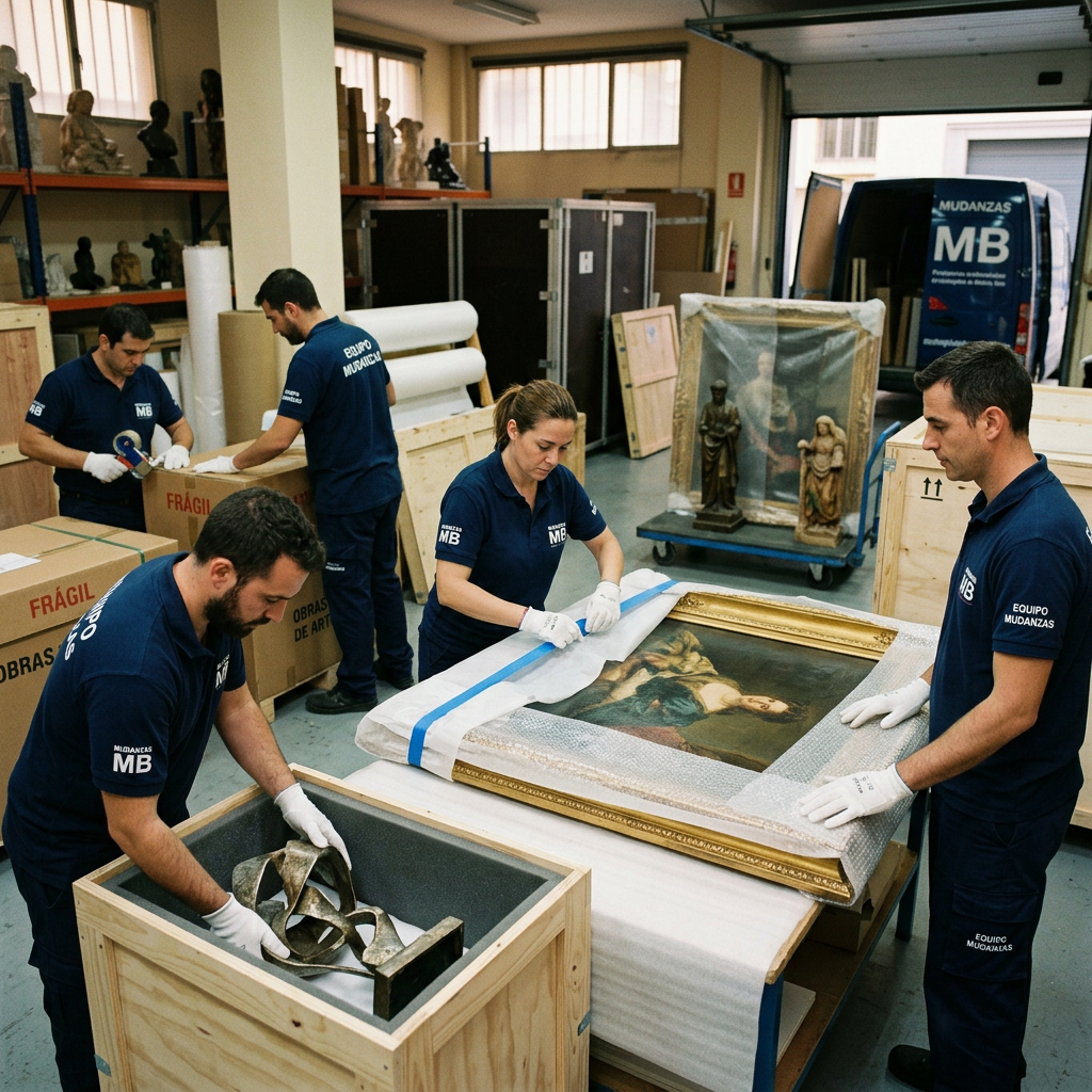 Equipo preparando cajas especializadas para arte