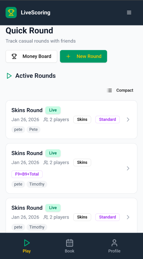 Quick round dashboard