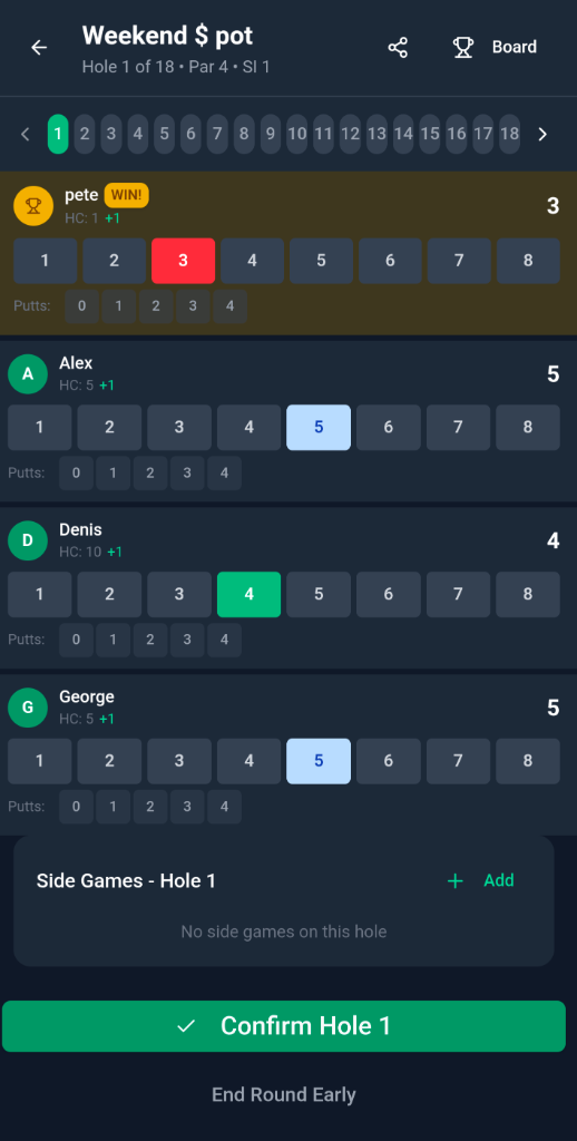 Live scoring interface