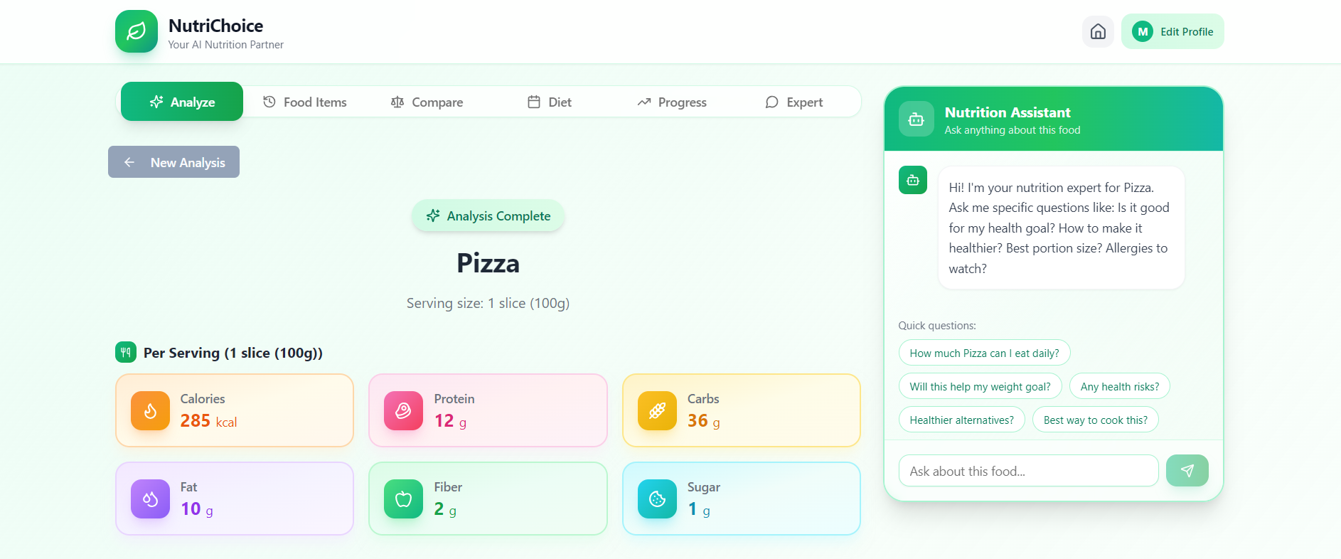 Nutrichoice's template preview