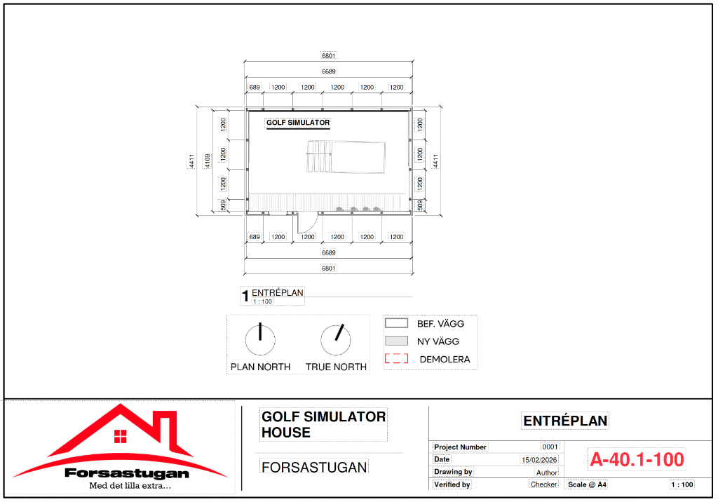 Planritning Golfstugan Sadeltak 29 (dörr på långsidan)