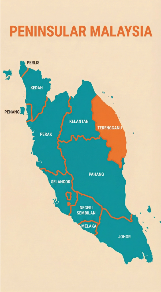 Peninsular Malaysia map highlighting Terengganu