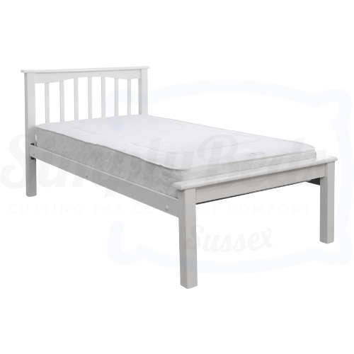White Wooden Single Bed Frame (Mesh Base) 