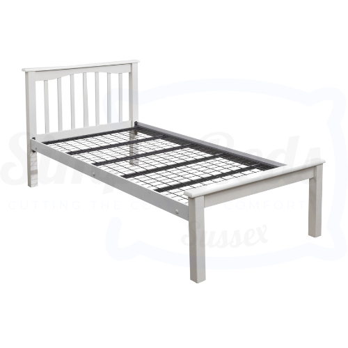 White Wooden Single Bed Frame (Mesh Base) 