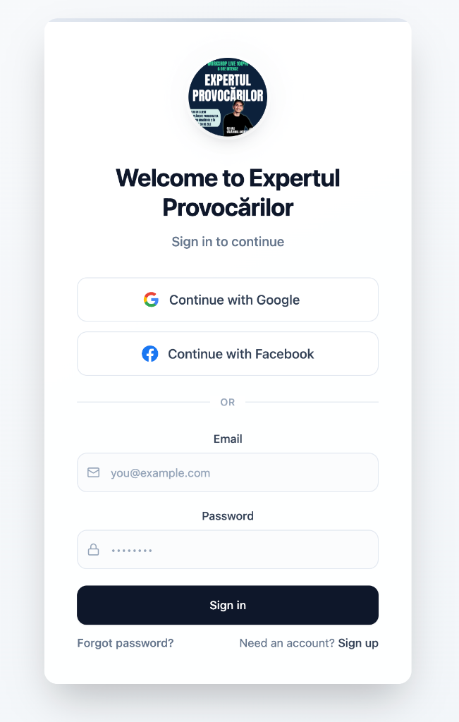 Login screen