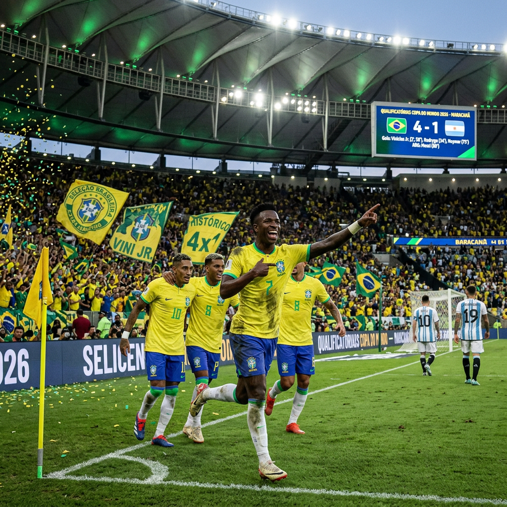 Seleção Brasileira Goleia Argentina 4x1 e Lidera Eliminatórias da Copa do Mundo 2026
