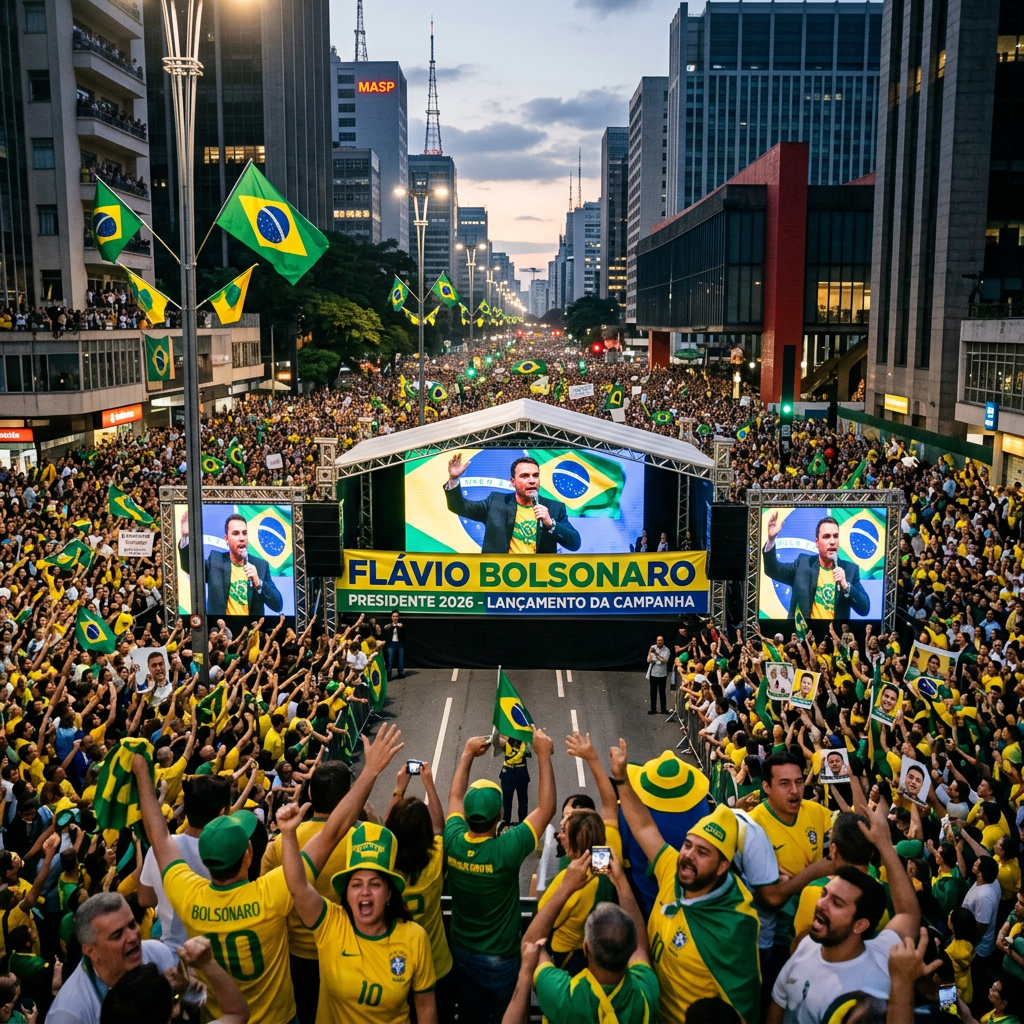 Flávio Bolsonaro Lança sua Candidatura à Presidência em Grande Comício