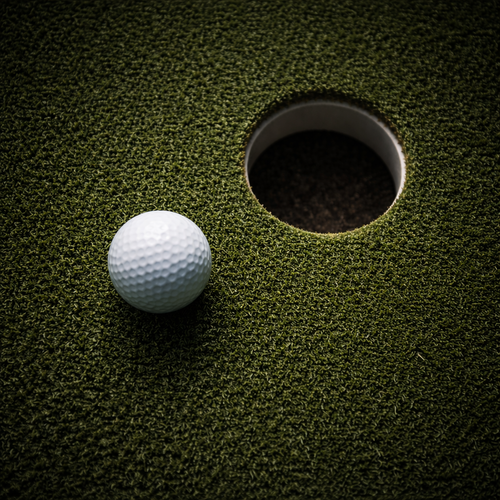 Golf ball near hole on putting green