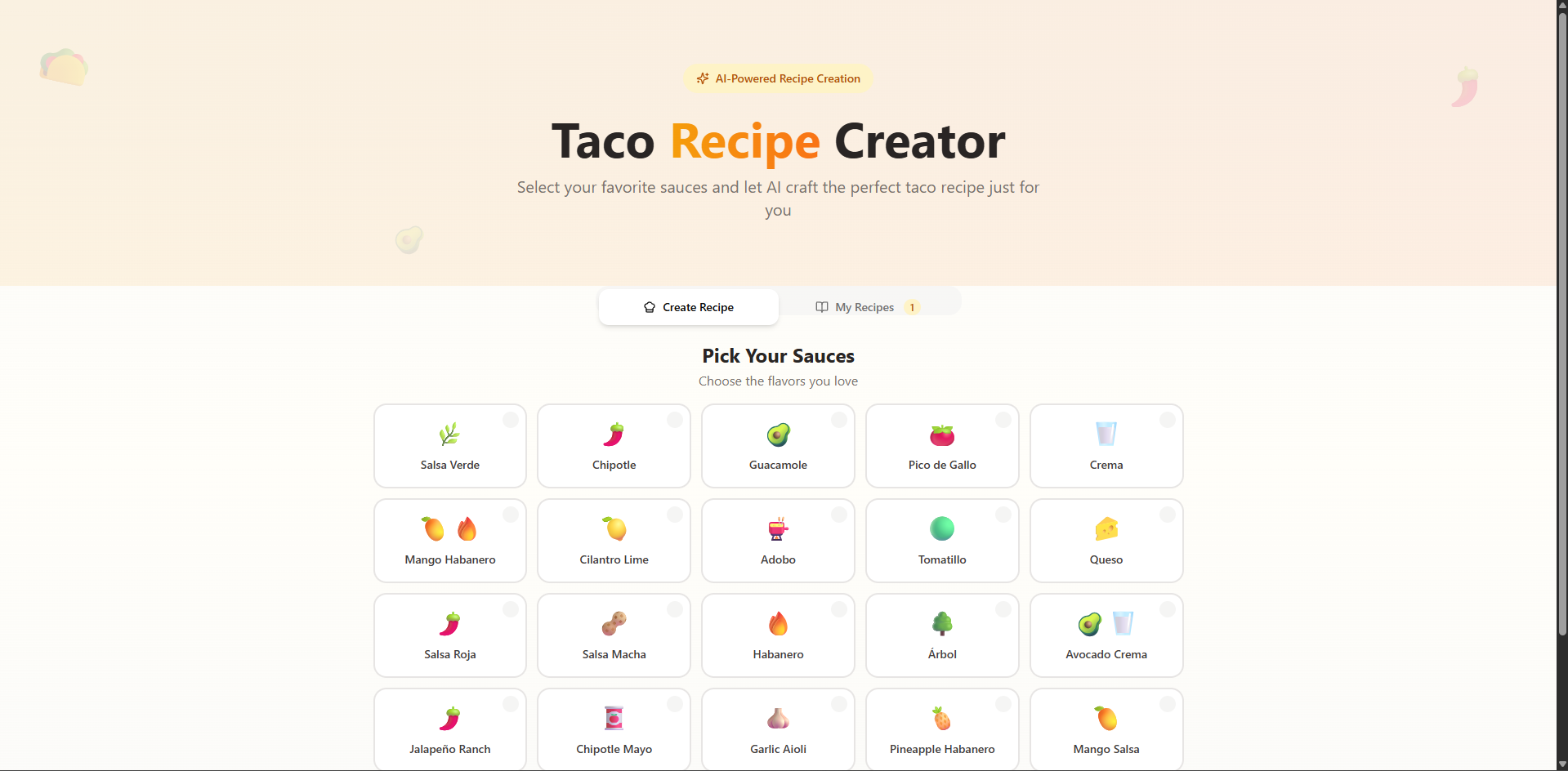 Food Recipe Generator: Tacos template preview
