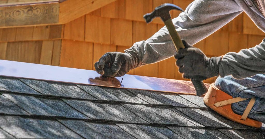 Professional roof repair in progress