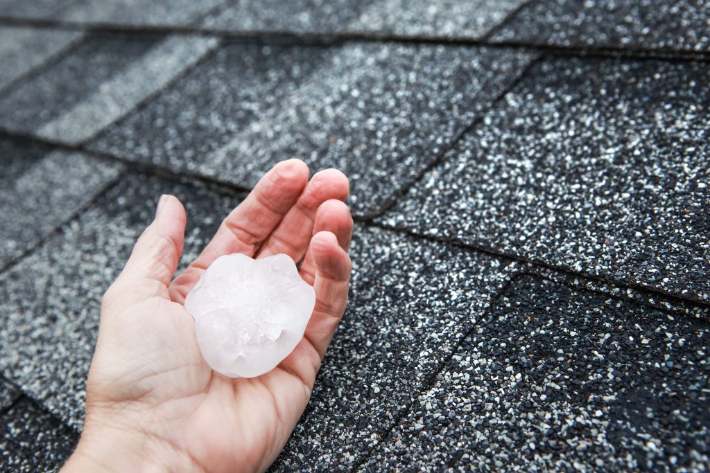 Hail damage on asphalt shingles