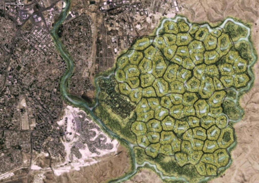 Aerial view of regenerative urban development