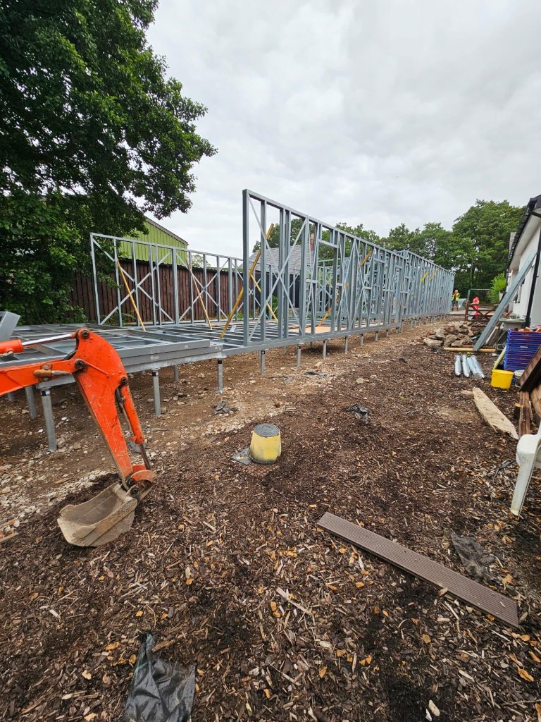 Light gauge steel frame supported on ground screw foundations