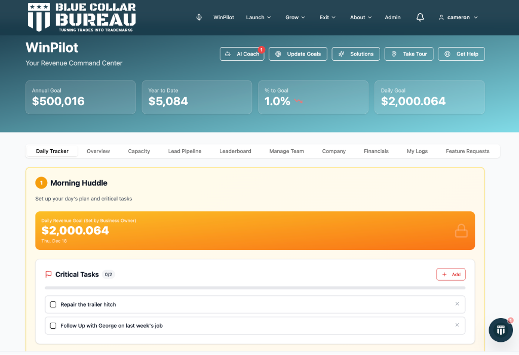 WinPilot revenue tracking dashboard
