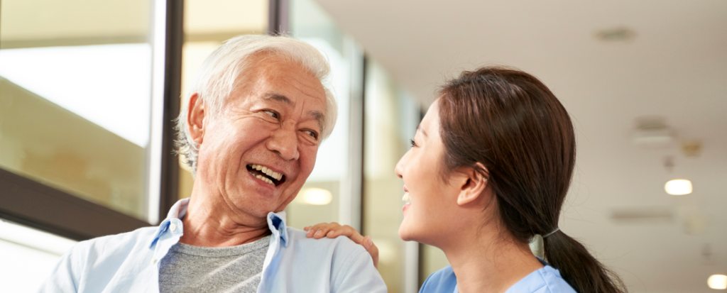 Compassionate caregiver with senior