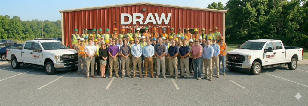 DRAW Enterprises team photo in front of company headquarters