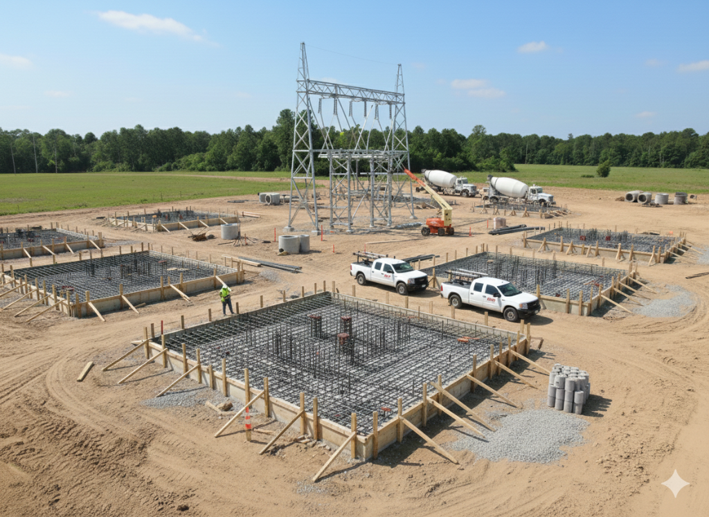DRAW Enterprises utility construction - power substation site preparation and foundation work in Charlotte NC