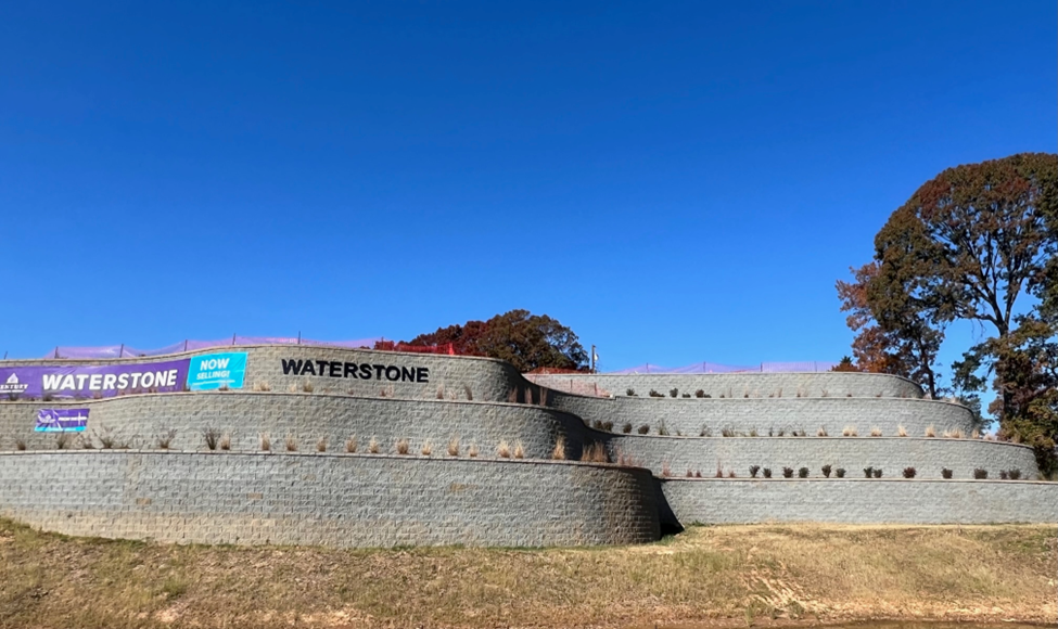 Panoramic view of Waterstone multi-level retaining wall system by Draw Enterprises