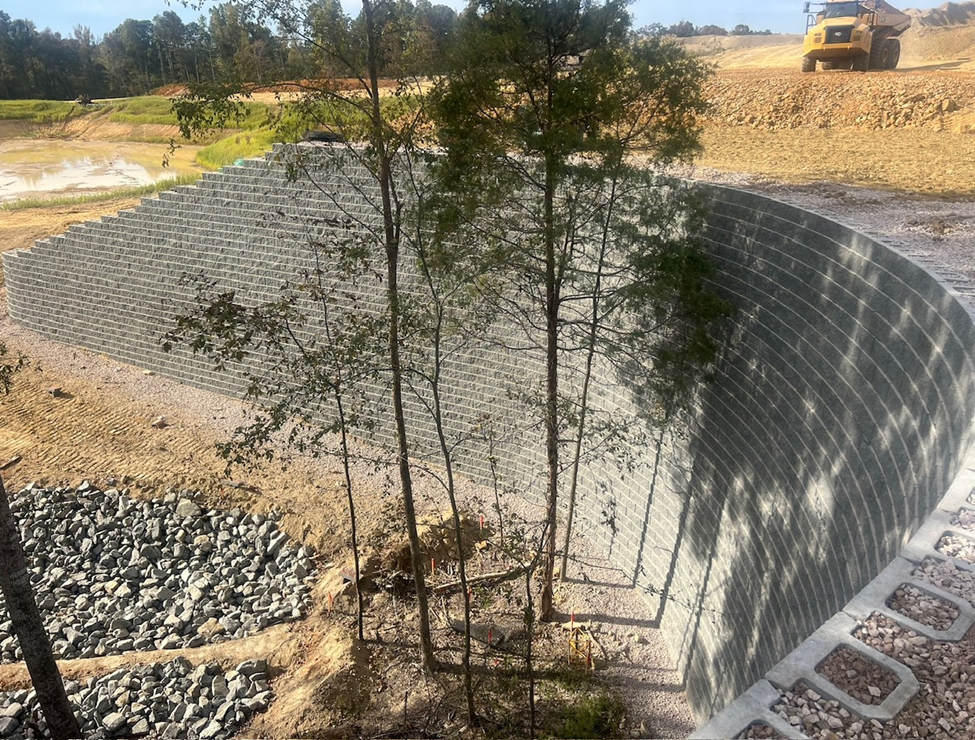 Large retaining wall construction project