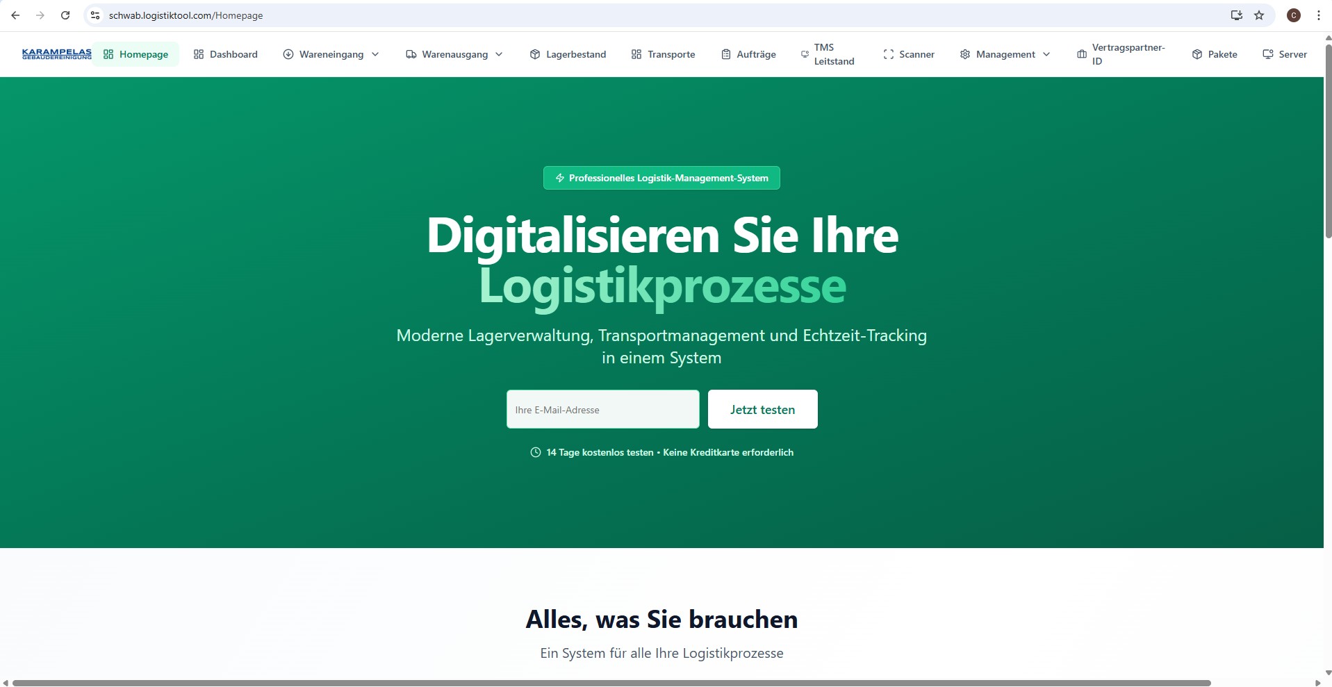 Logistiktool Homepage template preview