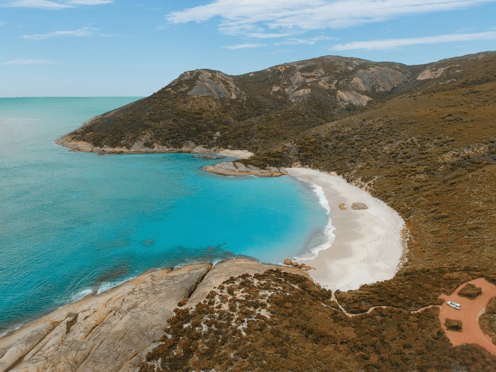 Pristine turquoise beach and white sand cove at Esperance Western Australia — popular coastal Airbnb and holiday rental location requiring compliant fire evacuation diagrams
