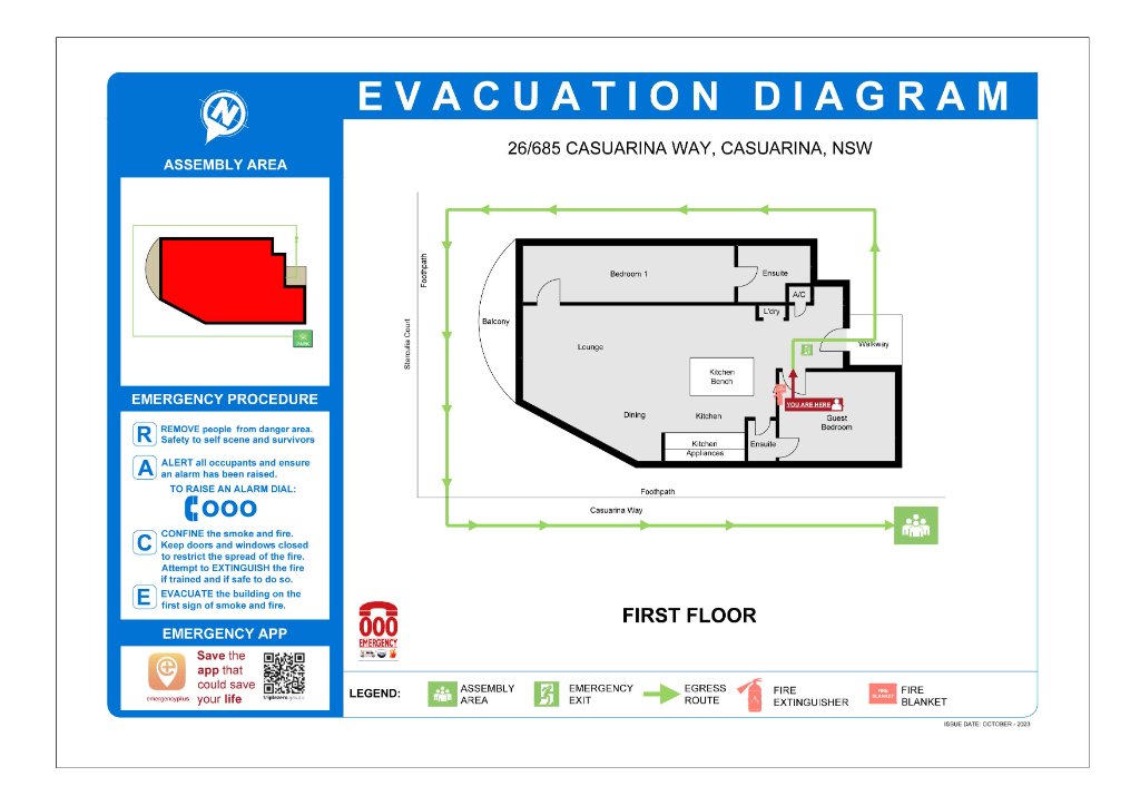 Wamberal NSW 4-bedroom evacuation diagram for Central Coast Airbnb