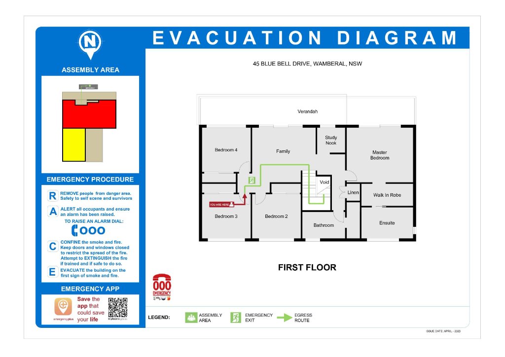 AS 3745 compliant apartment evacuation diagram for Casuarina NSW