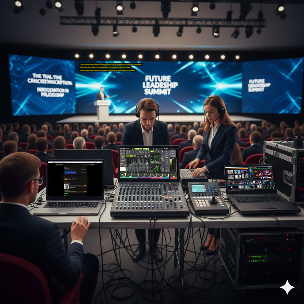 Profissionais operando o sistema TradUQ em evento