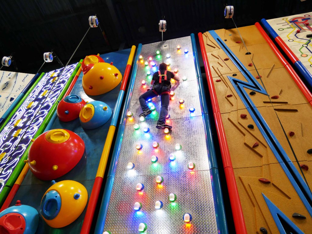 Checkerplate climbing wall at Clip 'n Climb Allegan Event Michigan