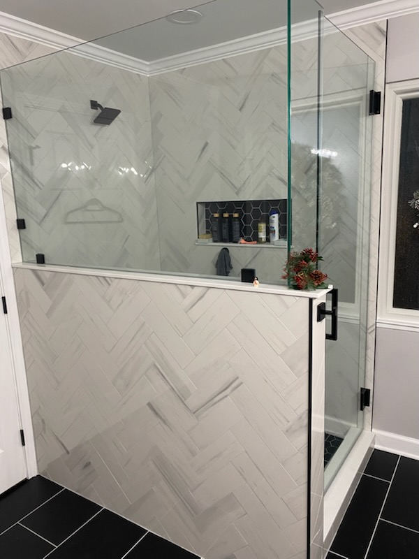 Herringbone Tile Shower Enclosure
