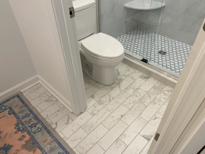 Marble Floor & Hex Tile Shower