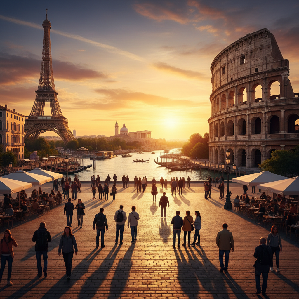Stunning view of famous European landmarks and attractions