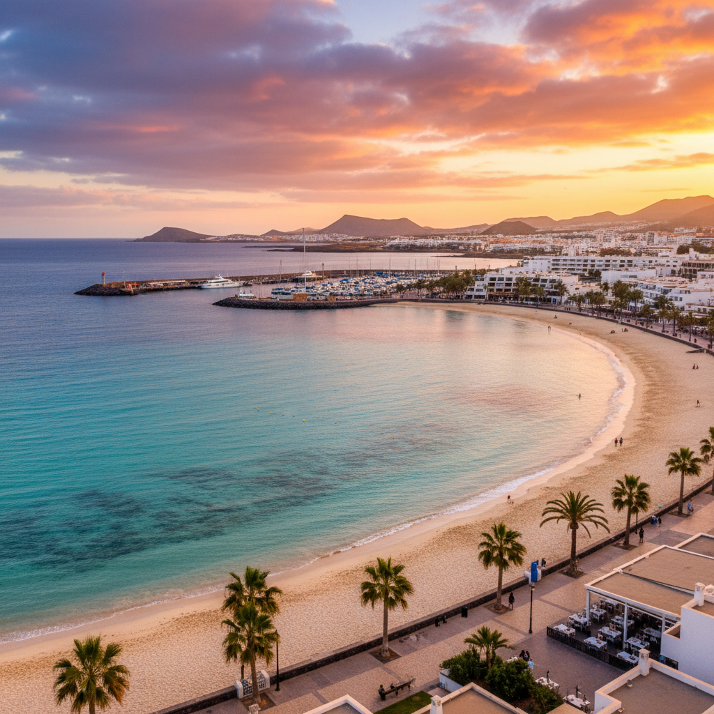 Stunning view of Playa Blanca beach and attractions in Spain.
