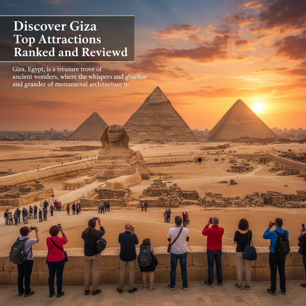 Stunning view of the Great Pyramids of Giza at sunset
