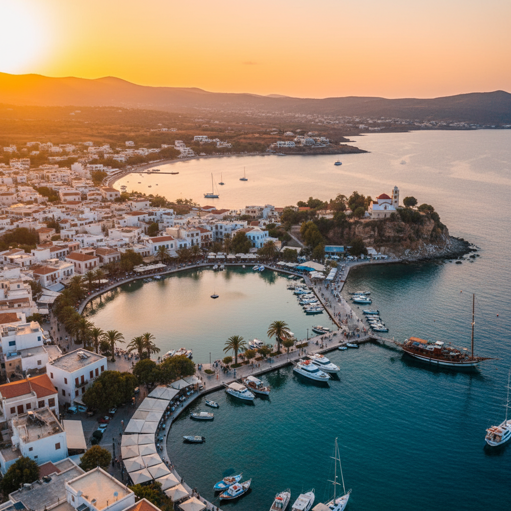 Beautiful view of Agios Nikolaos harbor with vibrant boats and scenery