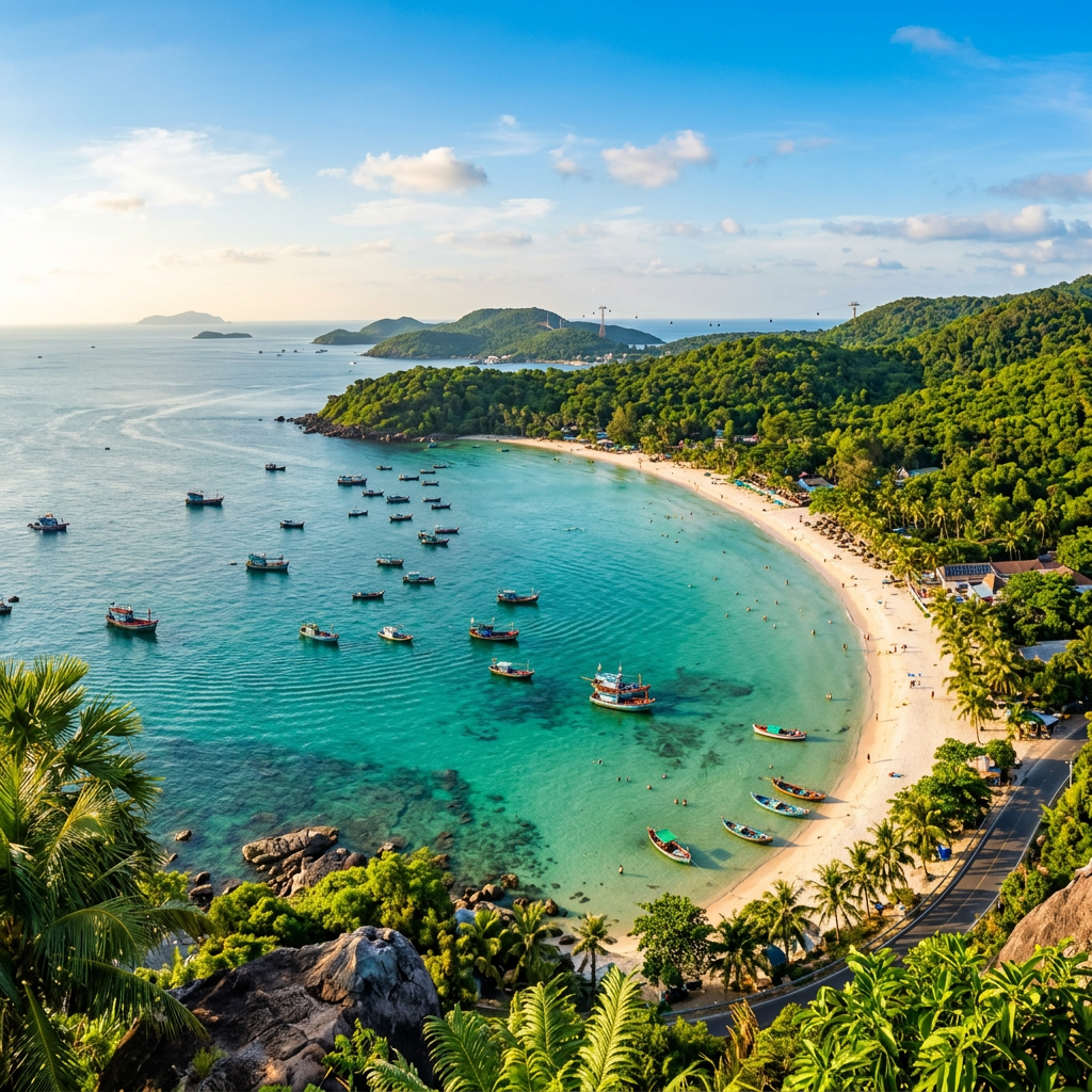 Stunning beach view of Phu Quoc Island with clear blue waters