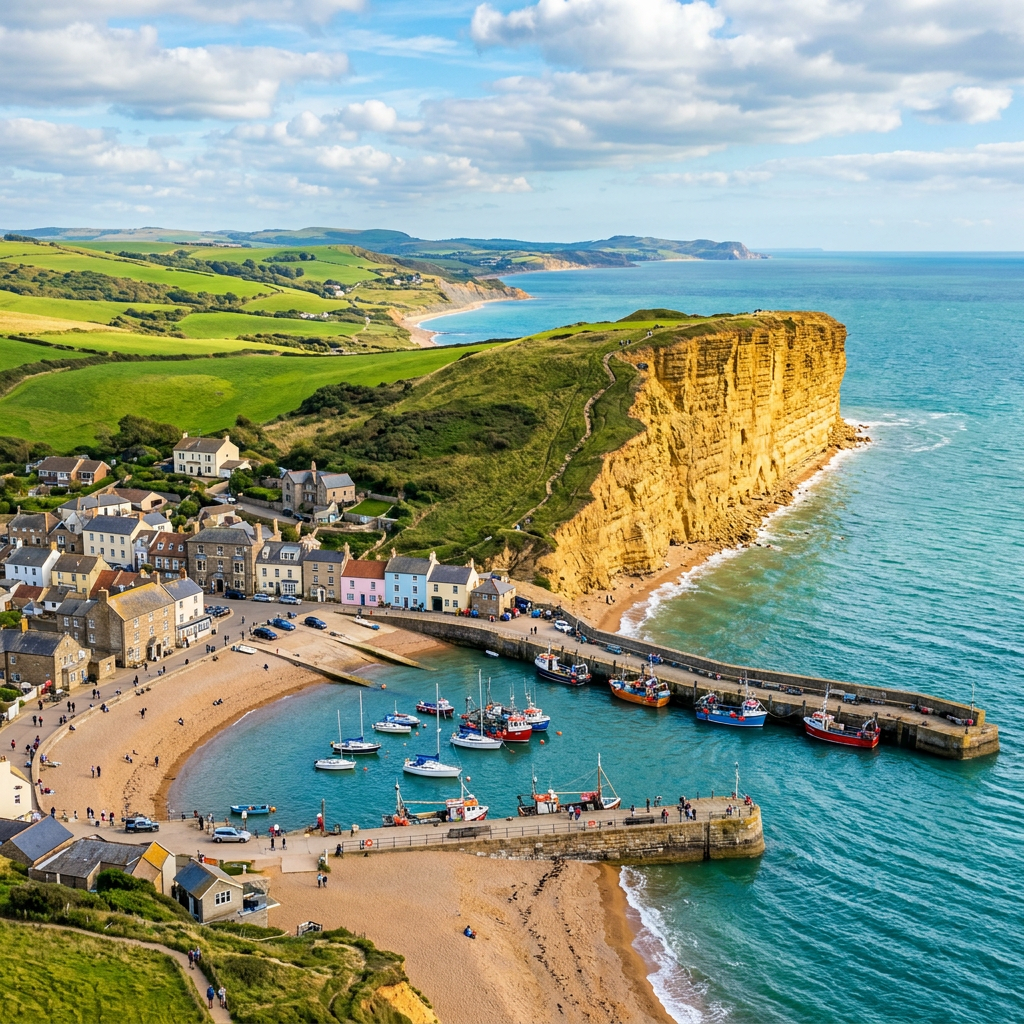 A scenic view of Bridport, showcasing its beautiful coastline and attractions.
