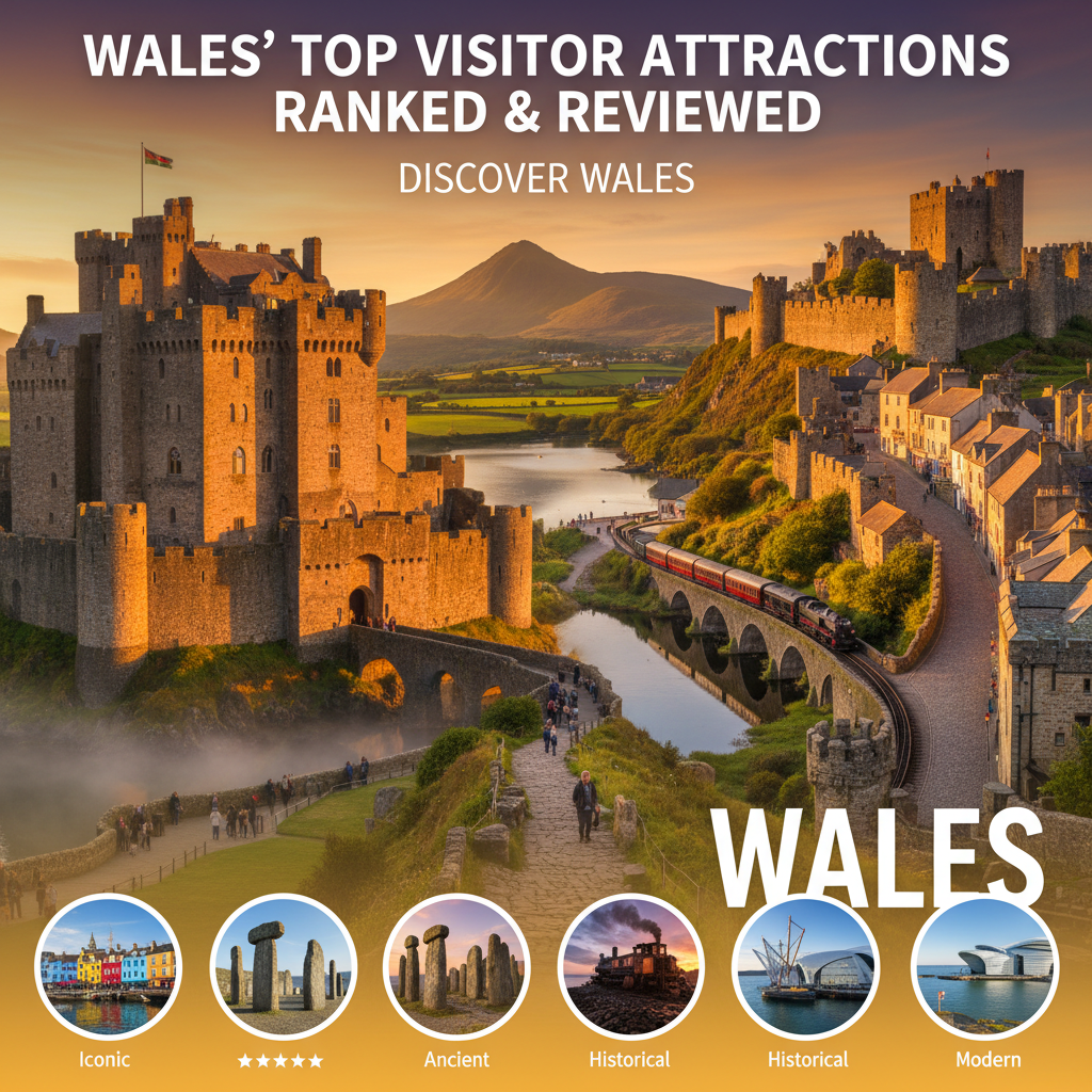 Stunning view of a historic castle in Wales with lush greenery