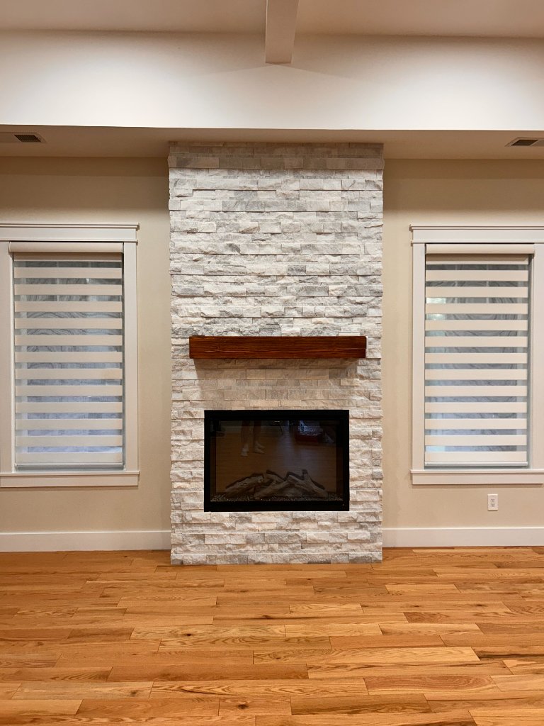 Zebra Blinds - Next to Fireplace
