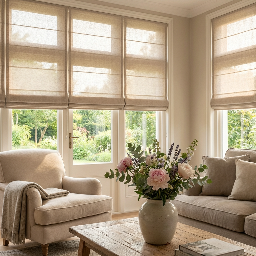 Living Room with Roman Shades