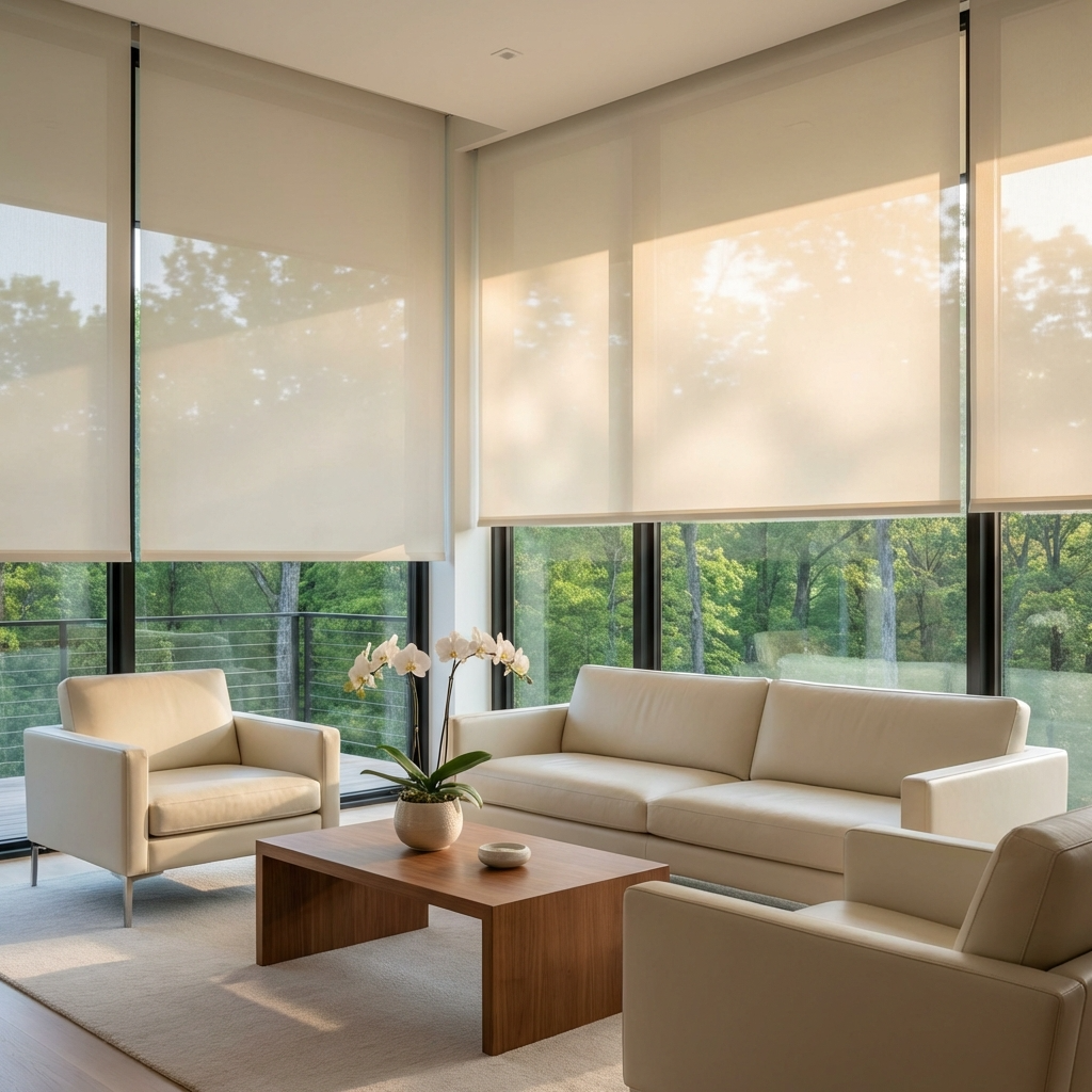 Living Room with Roller Shades