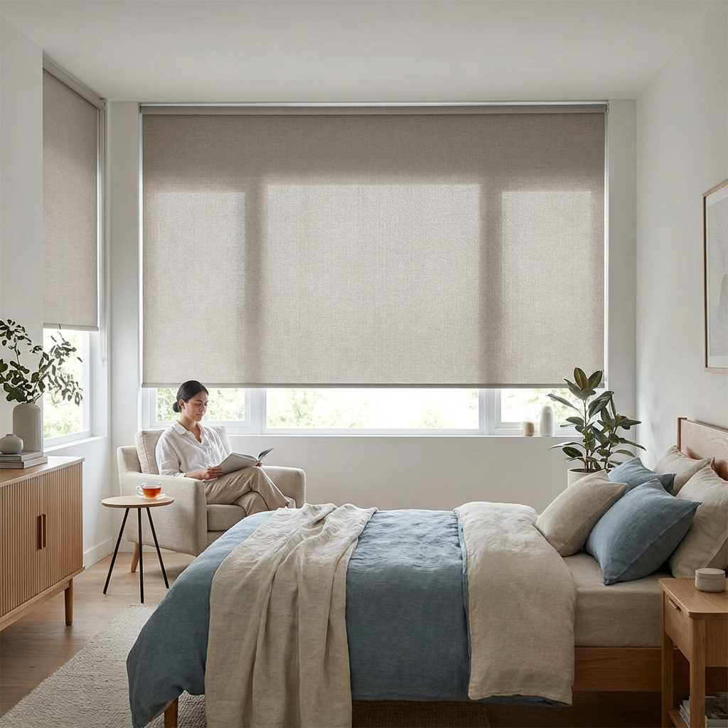 Bedroom with Roller Blinds