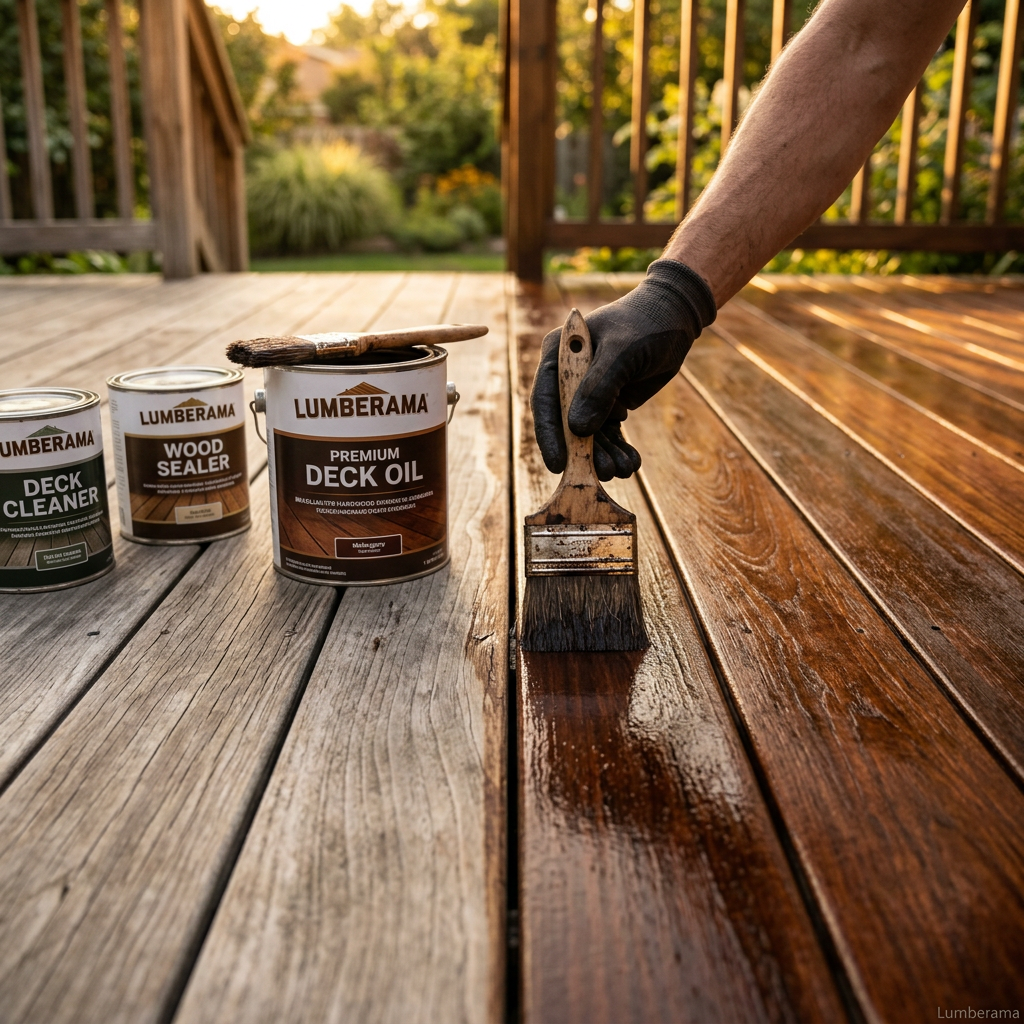 Applying wood stain to exterior hardwood decking