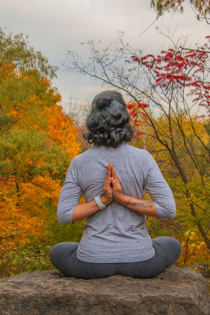 Yoga practice with fall colors