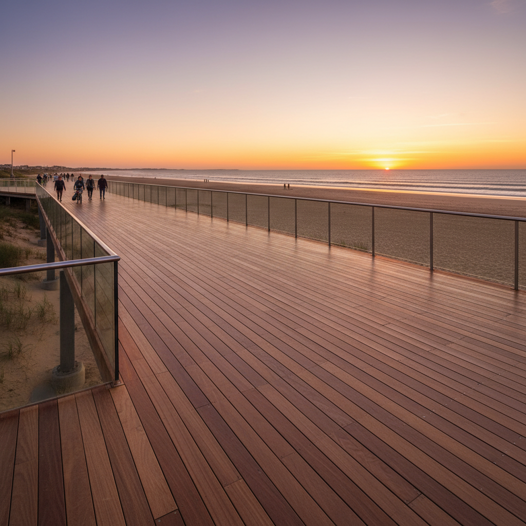 Hardwood boardwalk construction through a natural setting