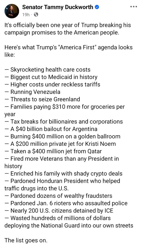 Senator Duckworth's Facebook post