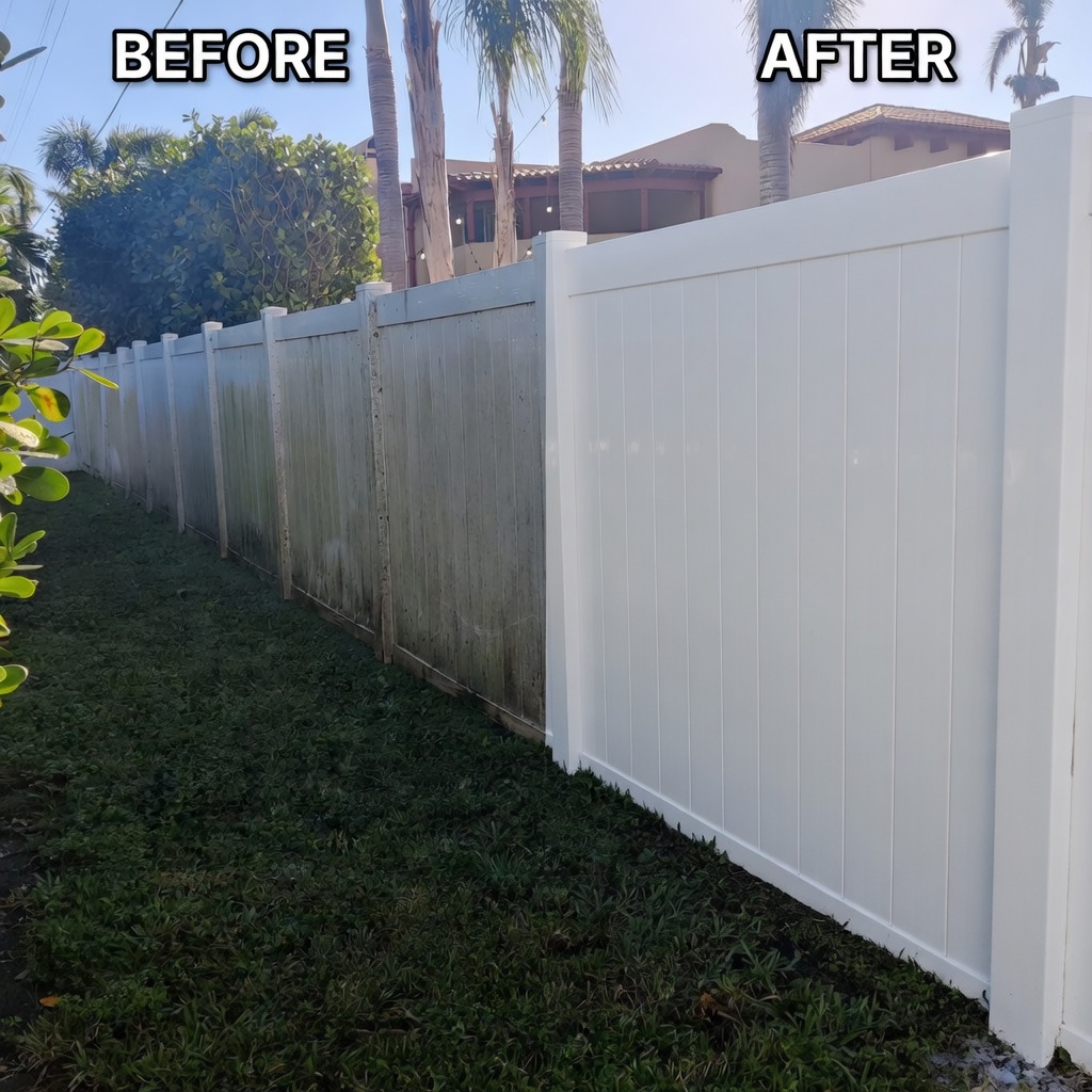 Before and after fence cleaning in Cape Coral FL - Refresh Power Washing Inc