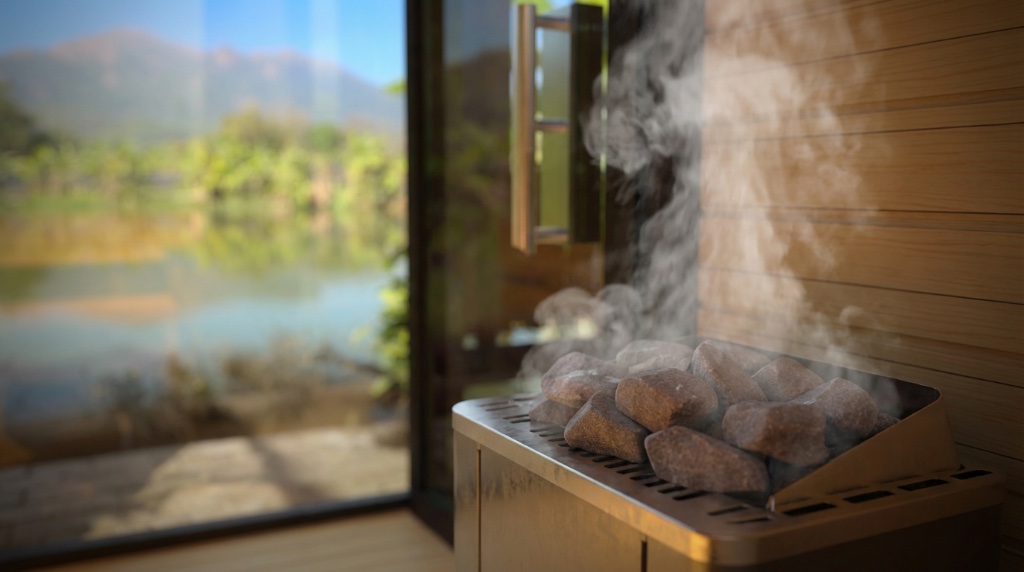 Sauna heater with steaming rocks
