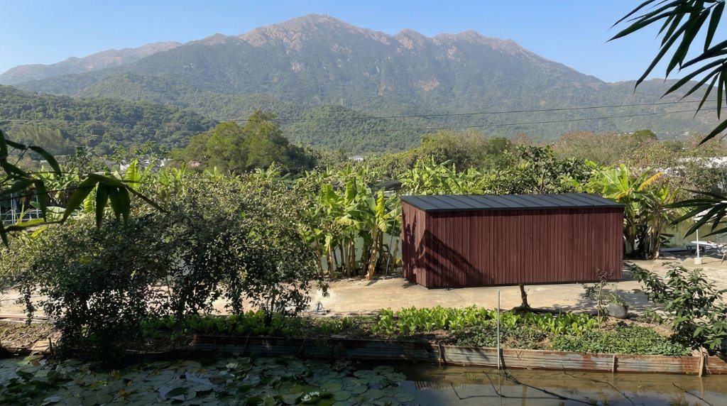Sauna with pond view